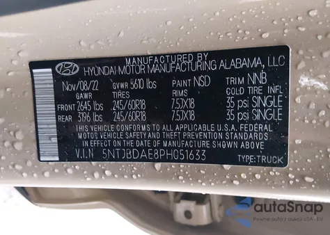 2023 Hyundai Santa Cruz Sel z USA, uszkodzony, nr VIN 5NTJBDAE8PH051633